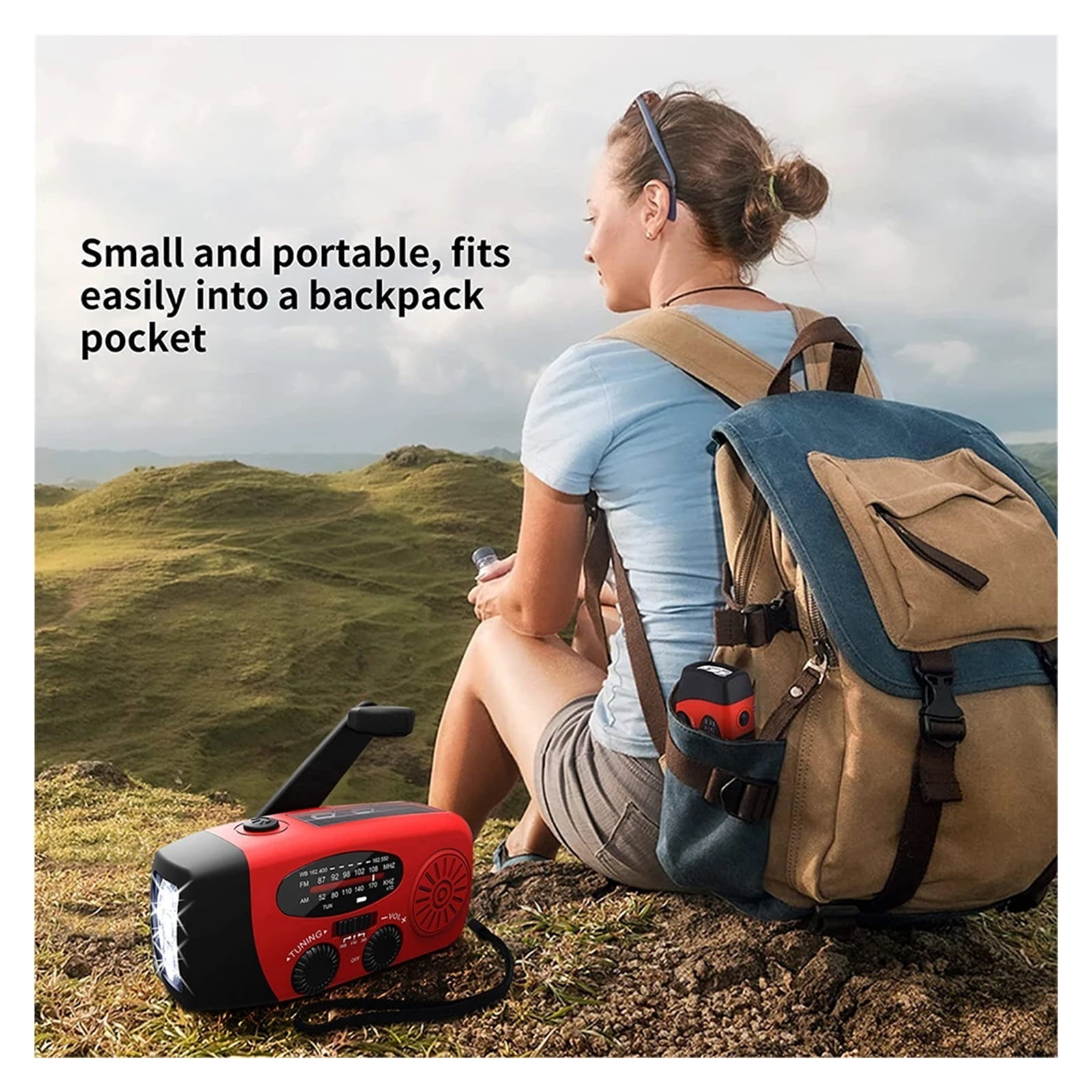 Multifunctional AM/FM/NOAA Portable Weather Radio Emergency Hand Crank Radio Power Bank Solar Charging with LED Flashlight ,Portable
