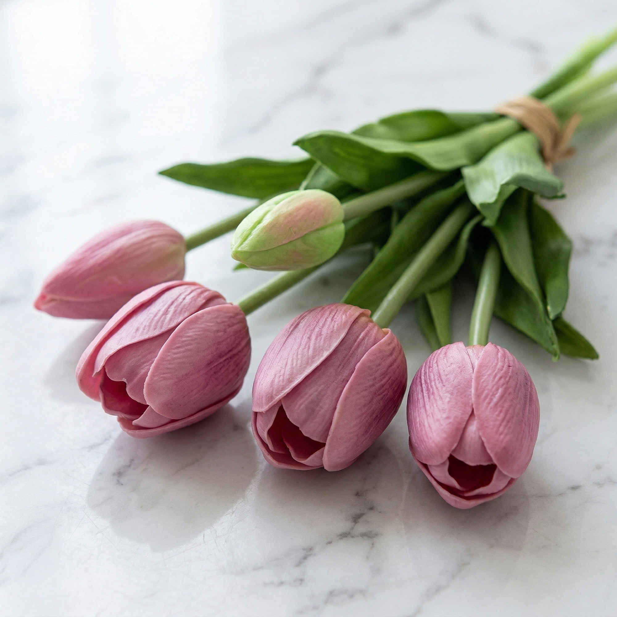Unique Bargains 10Pcs Artificial Flowers Silk Tulips Mini Bouquet Light Purple Red 9.8"