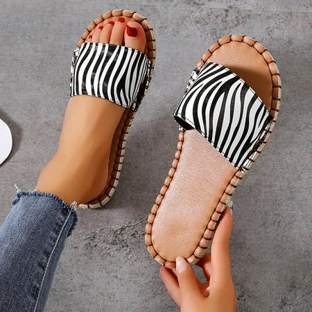 

Women s Fashion Stripe Printed Comfortable Flat Casual Sandals And Slippers Note Please Buy One Or Two Sizes Larger