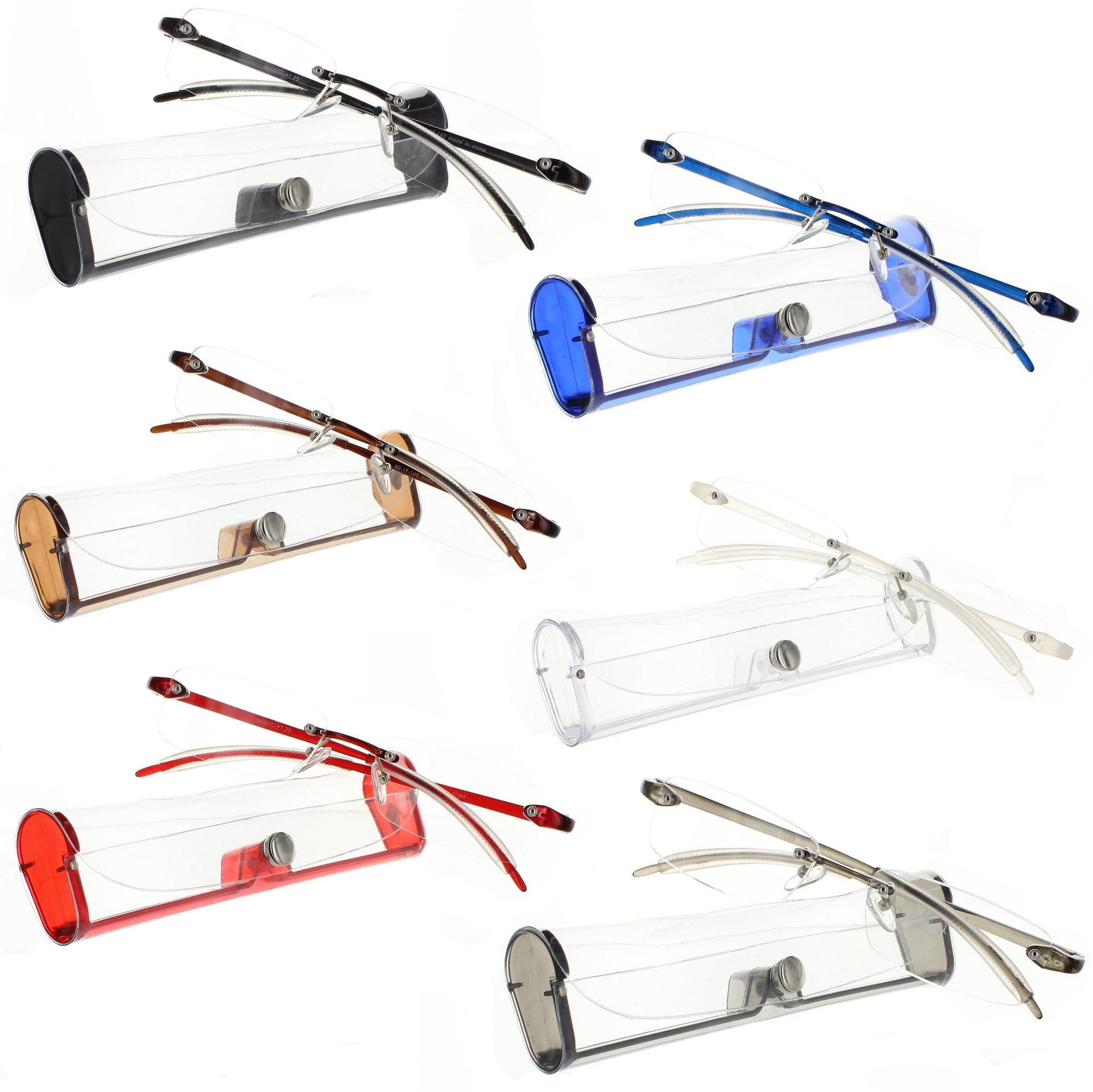Reading Glasses 6 Pack Premium Feather Flex Rimless Reading Glasses with Case