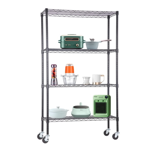 4-Tier Adjustable Nsf-Certified Metal Shelf 36L X 14W X 62H Wire Shelving Unit Storage With Wheel For Small Places Restaurant Garage Pantry Kitchen Garage Rack Black
