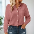 thumbnail image 2 of felwors Women's Button-Down Blouses - Cozy Textured Collared Long Sleeve Shirts for Fall Work & Camping Pink, L, 2 of 8