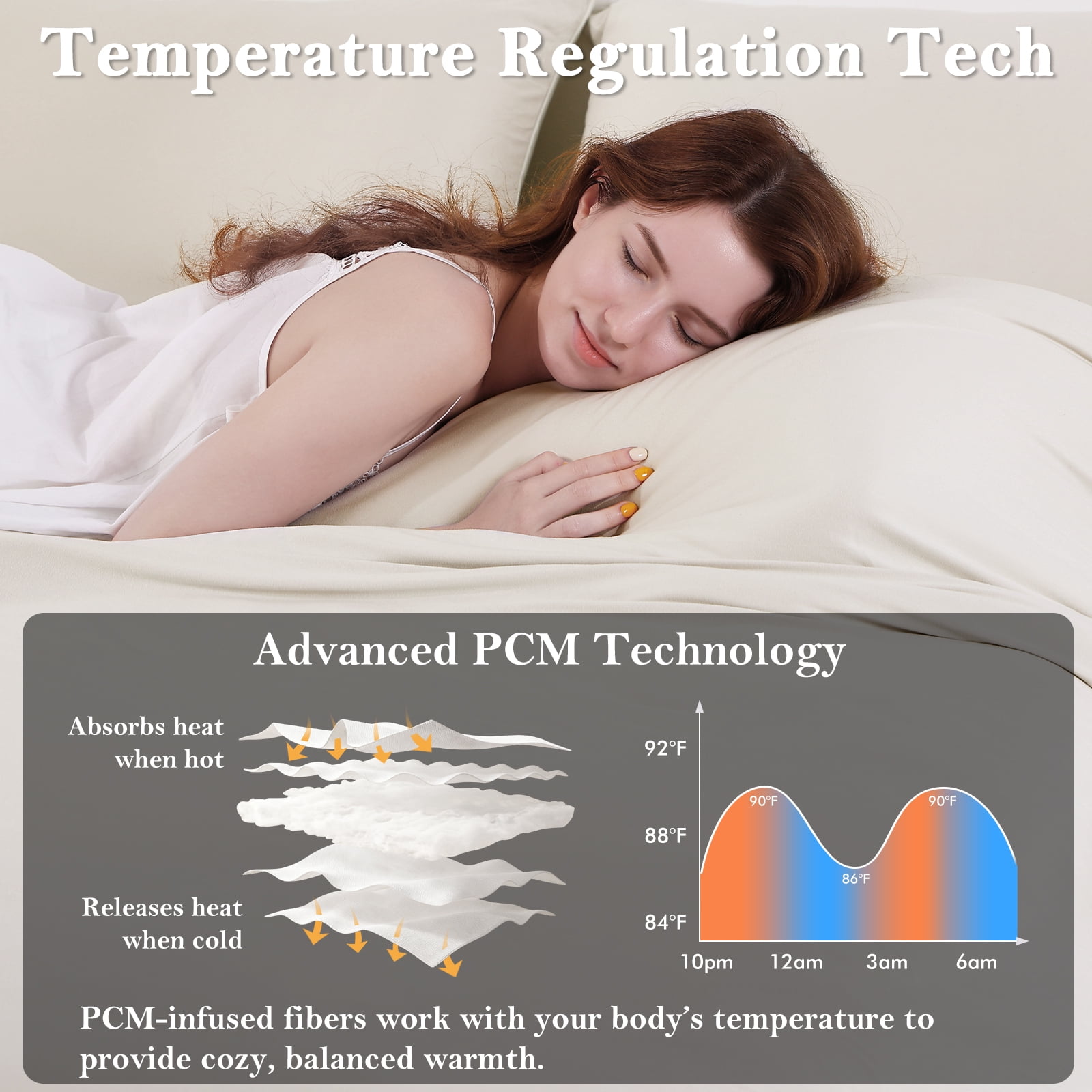 Aship King Comforter Set, 3Pcs Cozycash PCM Bedding Set with Temperature Regulating for All Season, Reversible Skin-friendly Bedding, 1Comforter & 2 Pillowcases Beige