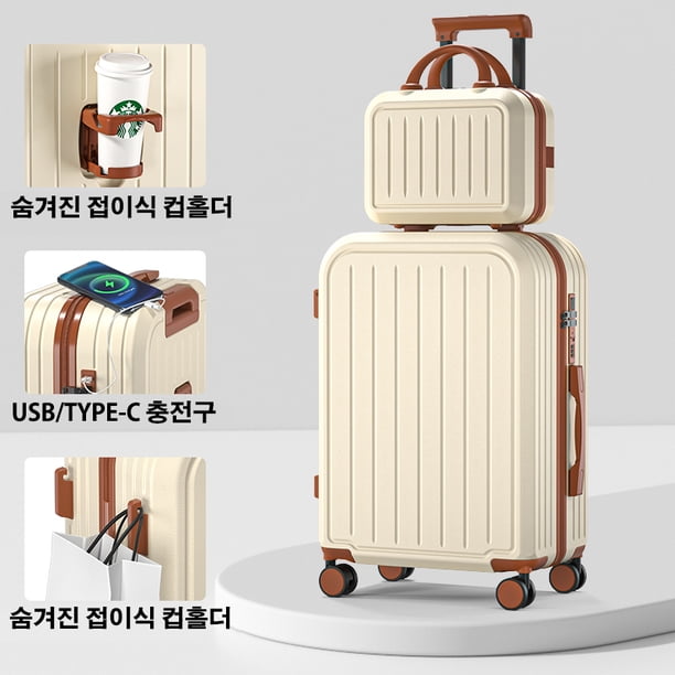 Maleta de viaje multifuncional de gran capacidad con puerto USB de acceso rápido y portavasos térmico - 20/22/24/26/28 pulgadas
