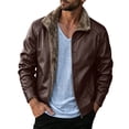 thumbnail image 2 of Mens Faux Leather Jackets Full Zipper Fleece Lined Fashion Motorcycle Casual Outerwear for Winter Brown XXL, 2 of 7
