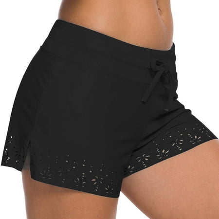 KONDYS Women Swim Shorts With Pockets High Waisted Board Swimsuit Bathing Shorts Bathing Suit Bottom Boyshorts Swimsuit Bottom Wide Elastic Band Sports Yoga Shorts Swimbottom Beachwear Swimwear Trendy