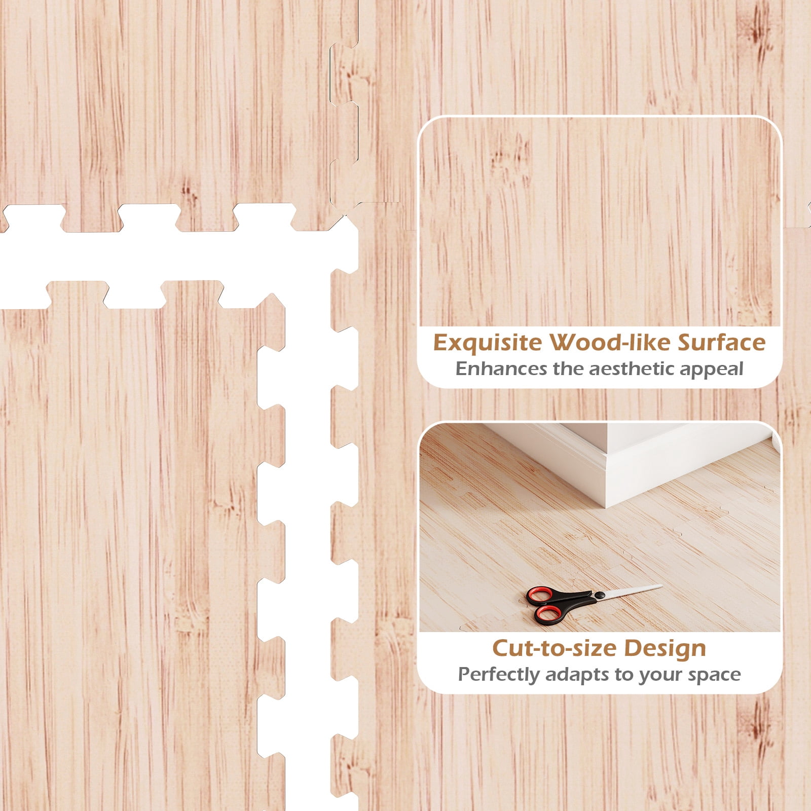 Patiojoy Interlocking Floor Tiles Wood Grain Printed EVA Foam Puzzle Tiles with Waterproof Surface