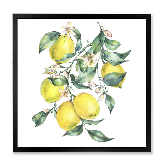 Designart 'Branch of Leaves and Yellow Lemons I' Tropical Framed Art Print