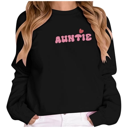 FYEGRE Aunt Crewneck Sweatshirt for Women Oversized Cool Aunt Club Shirt In My Auntie Era Graphic Pullover Gift Black S