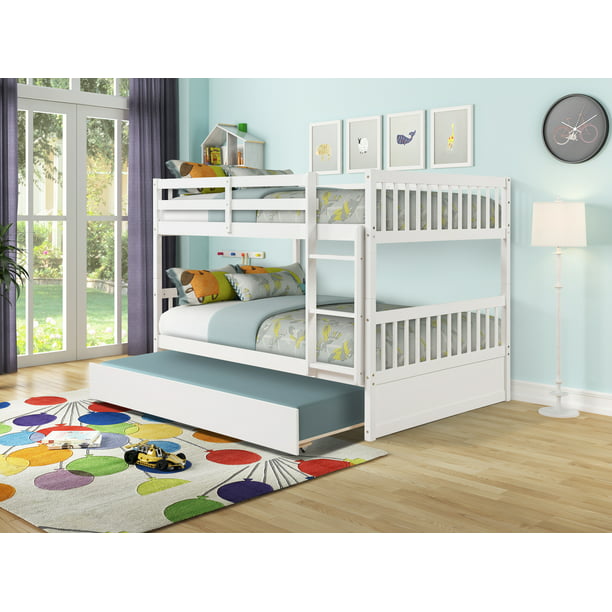 Twin Trundle Solid Wood Full Bunk Bed, Full Bunk Bed And Trundle