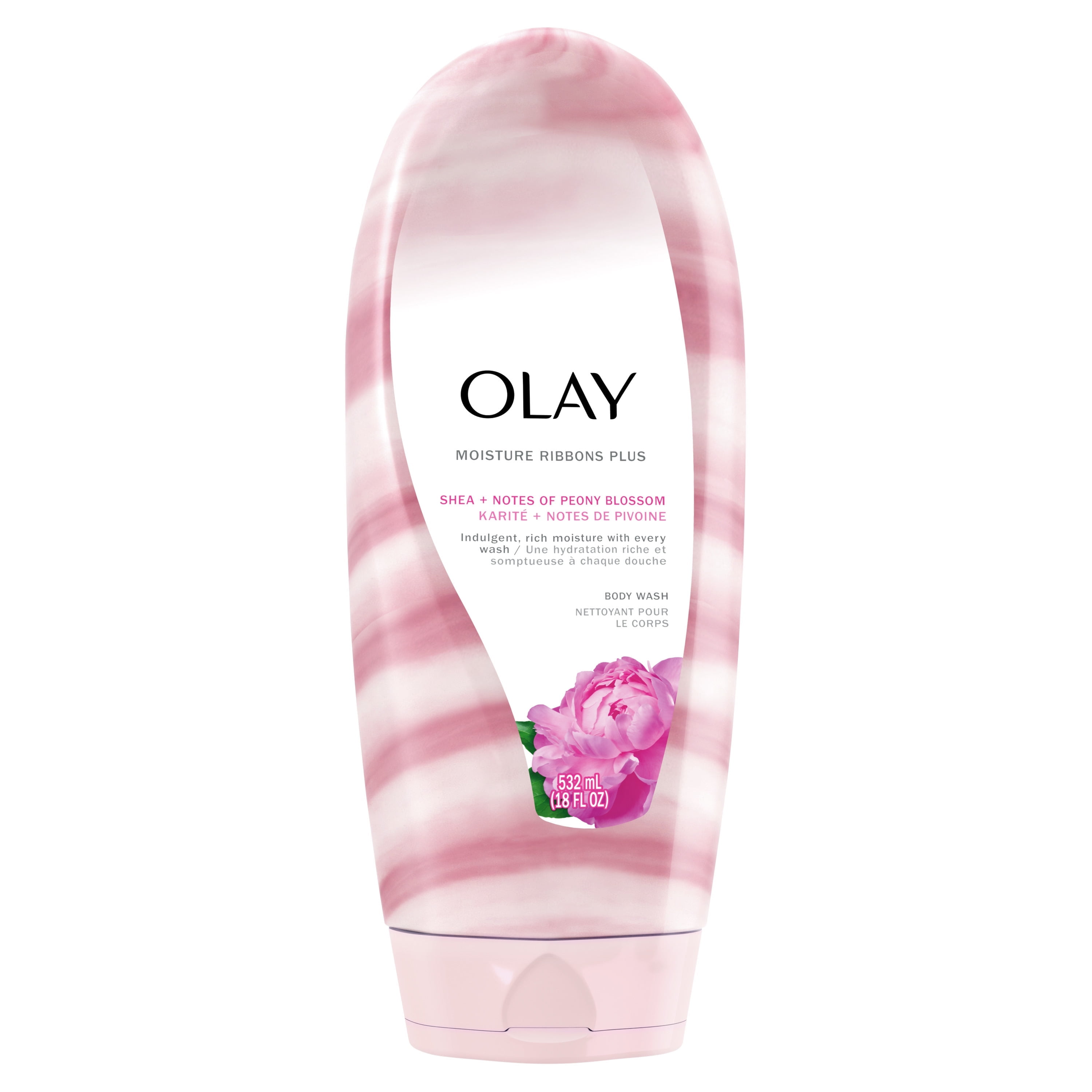 Olay Moisture Ribbons Plus Shea + Peony Blossom Body Wash, 18 fl oz
