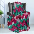 thumbnail image 4 of Floral Soft Flannel Fleece Blanket, Abstract Art Flower Polka Dotted Tulips on Geometric Background Illustration, Cozy Plush for Indoor and Outdoor Use, 70" x 90", Jade Green and Red, by Ambesonne, 4 of 5