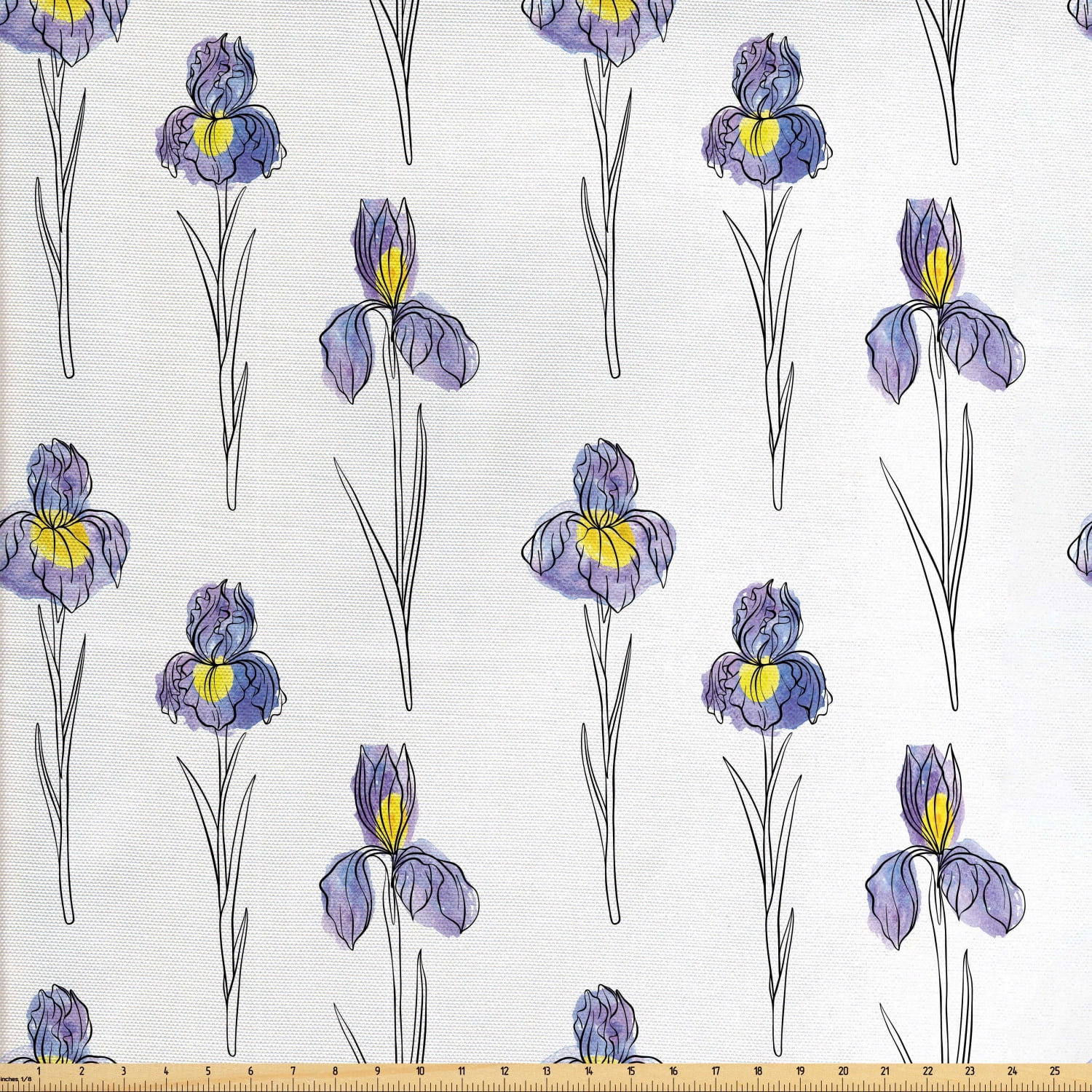 Botanical Fabric by The Yard, Simplistic Pattern of Iris Flowers in
