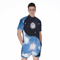 Sky And Space Yin Yang Short Sleeve Men'S Rompers, Yinyang Casual Summer Jumpsuits Outfit