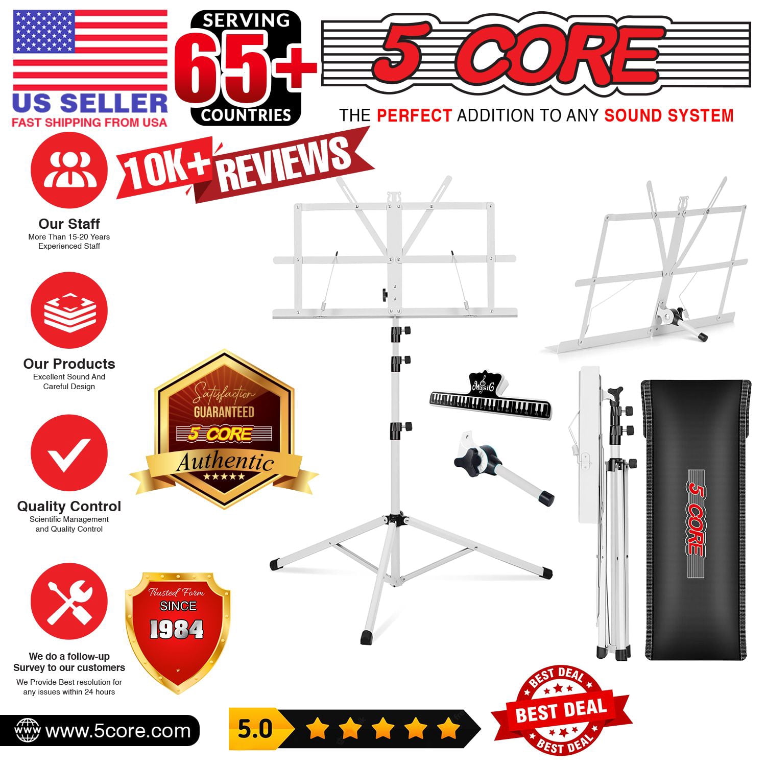 5Core Music Stand For Sheet Music Portable Tripod Adjustable Folding Note Holder