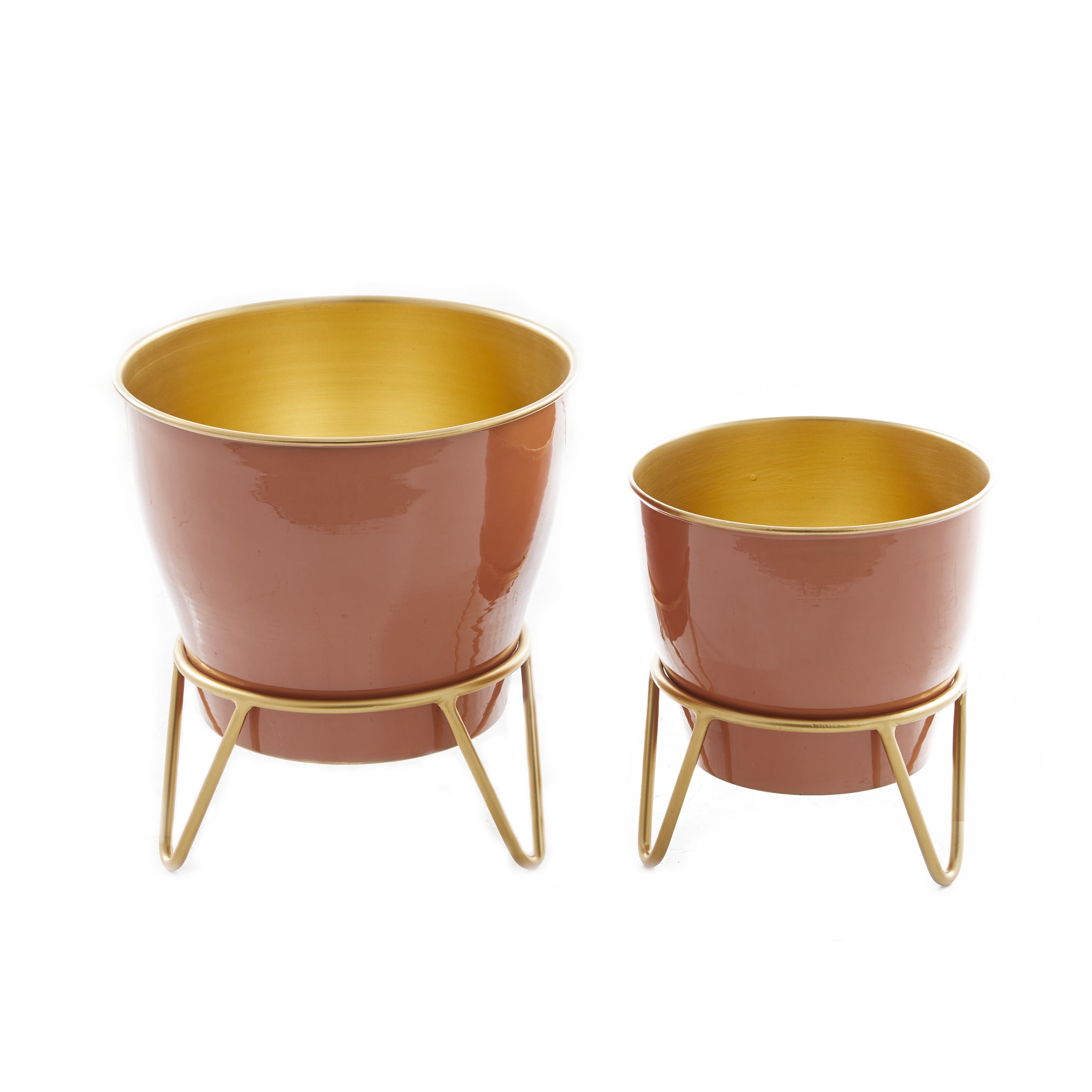 DecMode 12", 9"H Indoor Outdoor Pink Metal Planter with Removable Stand (2 Count)