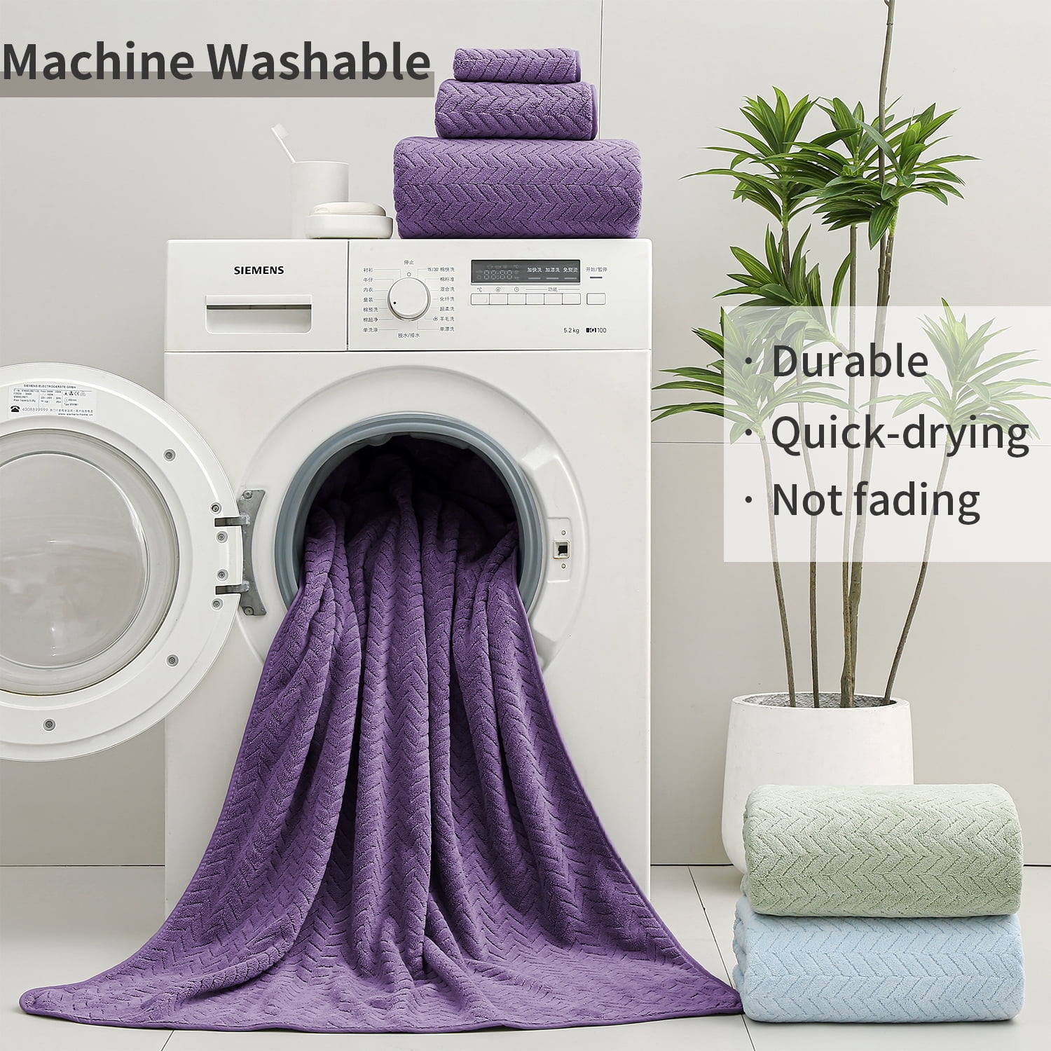 Covina Home 8-Pack Deep Purple Bath Towel Set, Oversized Ultra Soft Microfiber Bathroom Towel Set Adult Luxury Lightweight Cozy Collection