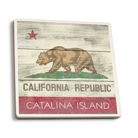 

Catalina Island California Rustic California State Flag (Absorbent Ceramic Coasters Set of 4 Matching Images Cork Back Kitchen Table Decor)