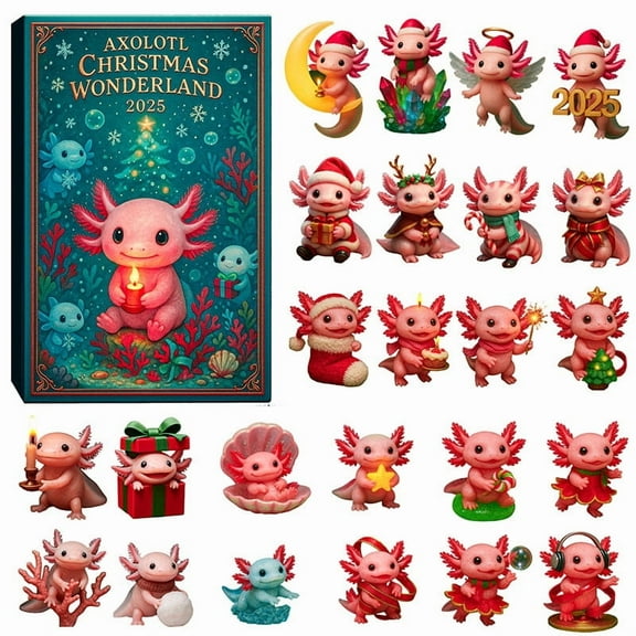 24-Day Axolotl Advent Calendar - 2D Acrylic Salamander Ornaments, Christmas Countdown Calendar, Christmas Tree Hanging Decor, Walmart Holiday Keepsake Gift for Family & Kids