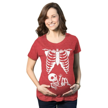 

Maternity Skeleton Baby T Shirt Funny Cute Pregnancy Halloween Tee Announcement (Red) - M