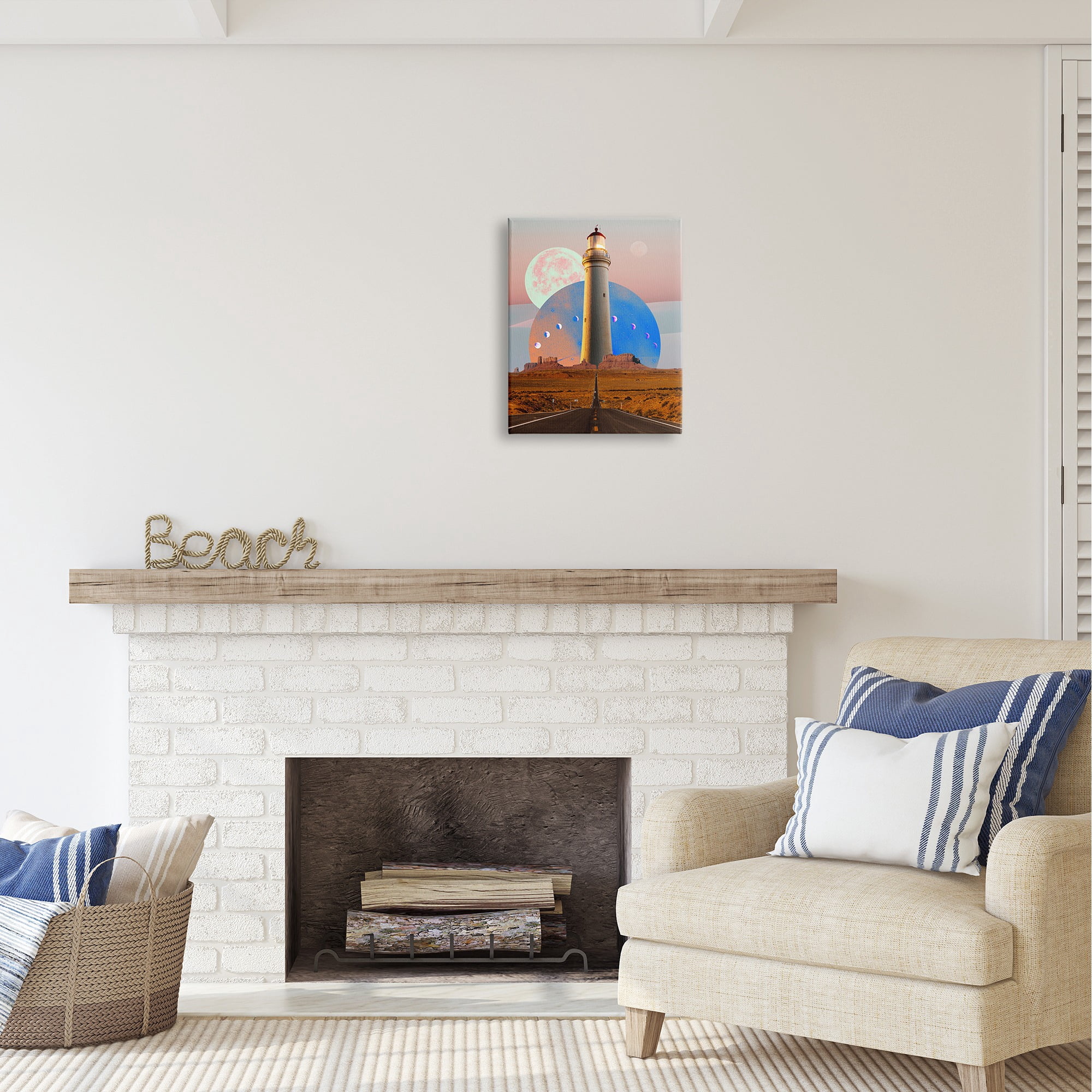 Stupell Industries Surreal Lighthouse in Desert Landscape Painting Gallery Wrapped Canvas Art Print Wall Art, 16 x 20