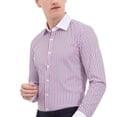 thumbnail image 3 of Men's Contrast Striped French Cuff Dress Shirt without Pocket Formal Business Long Sleeve Classic-fit Wedding Party Shirts, 3 of 9