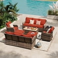thumbnail image 5 of MEISSALIVVE Outdoor Patio Furniture Set with Swivel Chair, 8 Pieces Patio Conversation Set, Patio Sectional Furniture Set with 2 Three-seat sofa, 2 Ottomans and Coffee Table (Red), 5 of 9