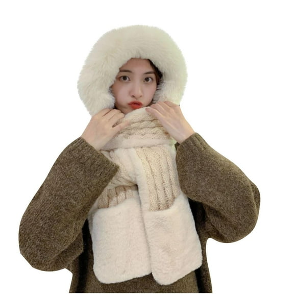 Aoochasliy Winter Scarfs Christmas Clothes Women Trendy Casua Hat Gloves Scarf One Warm and Thick Plush 3-piece Suit Cold Protection