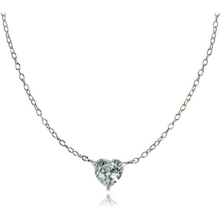 Aquamarine Sterling Silver Small Dainty Heart Choker Necklace