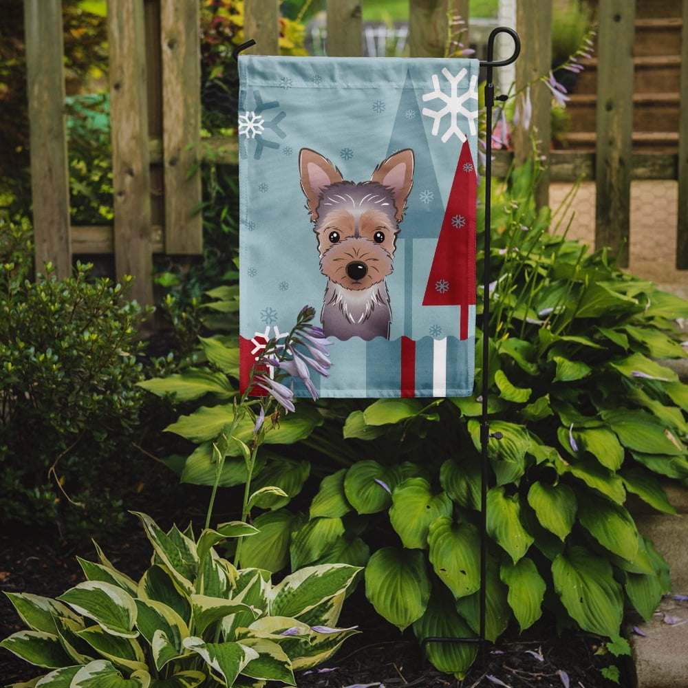 Winter Holiday Yorkie Puppy Garden Flag