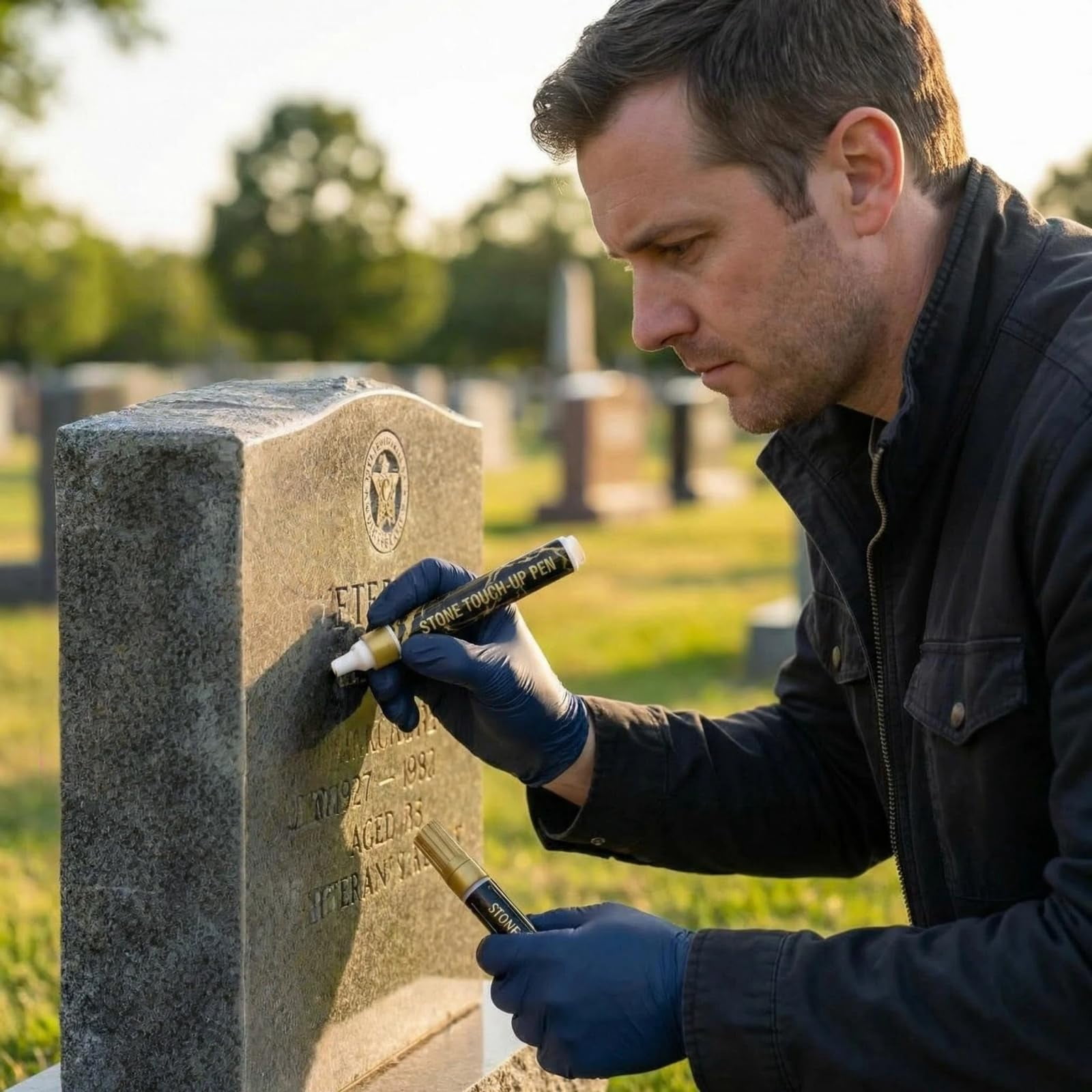 Golden Tombstone Marker Pen for Restoring Faded Grave Inscriptions, Waterproof Fast-Drying Oil-Based Stone Touch Up Pen, Permanent Paint Markers for Granite Headstones