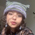 thumbnail image 4 of Gorro de lana tejido a rayas diablillo blanco y negro para mujer con orejas de gato bonito gorro puntiagudo ANGGREK Otros, 4 of 8