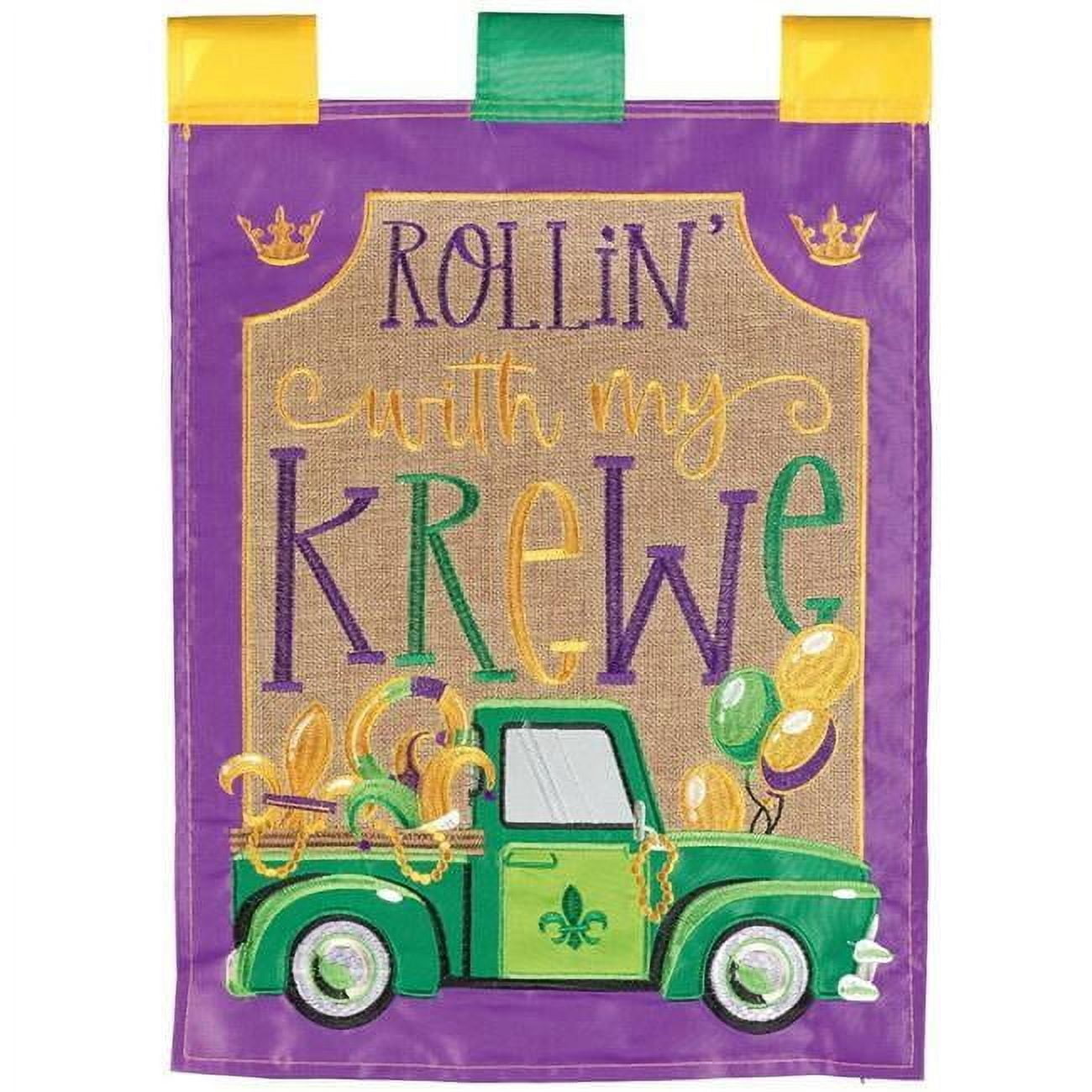 Magnolia Gardens M001667 30 x 44 in. Rollin Garden Flag with My Krewe Truck Burlap - Large