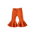 thumbnail image 1 of Kids Girls Flared Jeans, Solid Color High Waist Pants Ripped Trousers Close-Fitting Pants for Girls, Red/Orange, 1 of 9