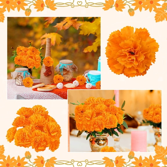 80 Pcs Artificial Marigold Flowers, 80 Stems Fake Orange Marigolds With Realistic Look - For Home Decor, Office Arrangements, Wedding Decorations, Festival Celebrations, Diy