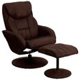 thumbnail image 1 of Contemporary Brown Microfiber Recliner and Ottoman with Circular Microfiber Wrapped Base, 1 of 7