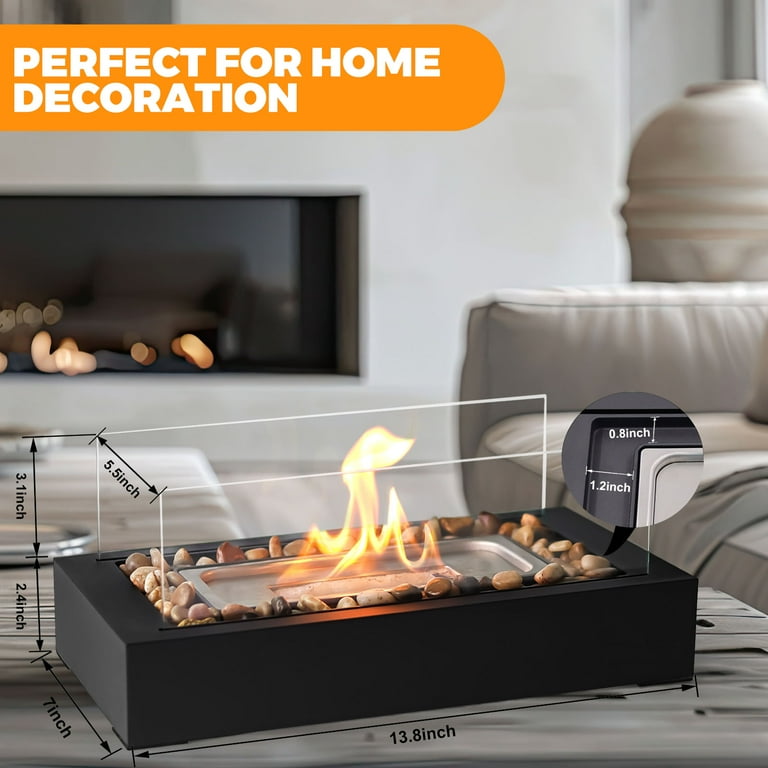 EAST FLAME Rectangular Tabletop Fire Pit with 2 Sided Glass Mini