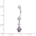 thumbnail image 3 of Avariah Diamonds 10k White Gold Square Amethyst CZ Belly Dangle - 37mm, 3 of 5