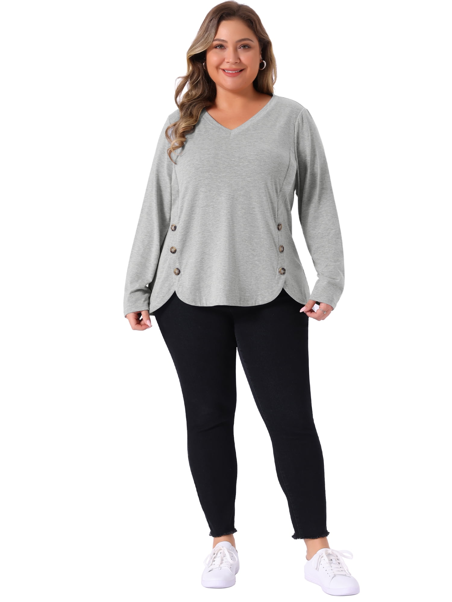 DARING DIVA Women's Plus Size Long Sleeve Button Side Swing Blouses 2X Gray