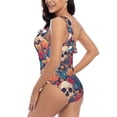 thumbnail image 4 of Picia colorful Skull rose Pattern Women's One Piece Swimsuits,One Shoulder Swimwear Asymmetric ,Ruffle Monokinis Bathing Suits,High Waisted Flattering Bathing Suits-XX-Large, 4 of 8