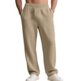thumbnail image 2 of Mceream Mens Wide Leg Textured Pants Soft Comfy Drawstring Pant High Waist Trousers Breathable Sweatpants with Pockets Ropa Casual Para Hombre Khaki L, 2 of 9