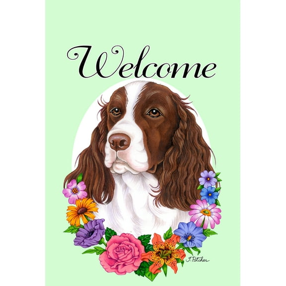 Springer Spaniel Liver and White - Best of Breed Welcome Flowers Garden Flags