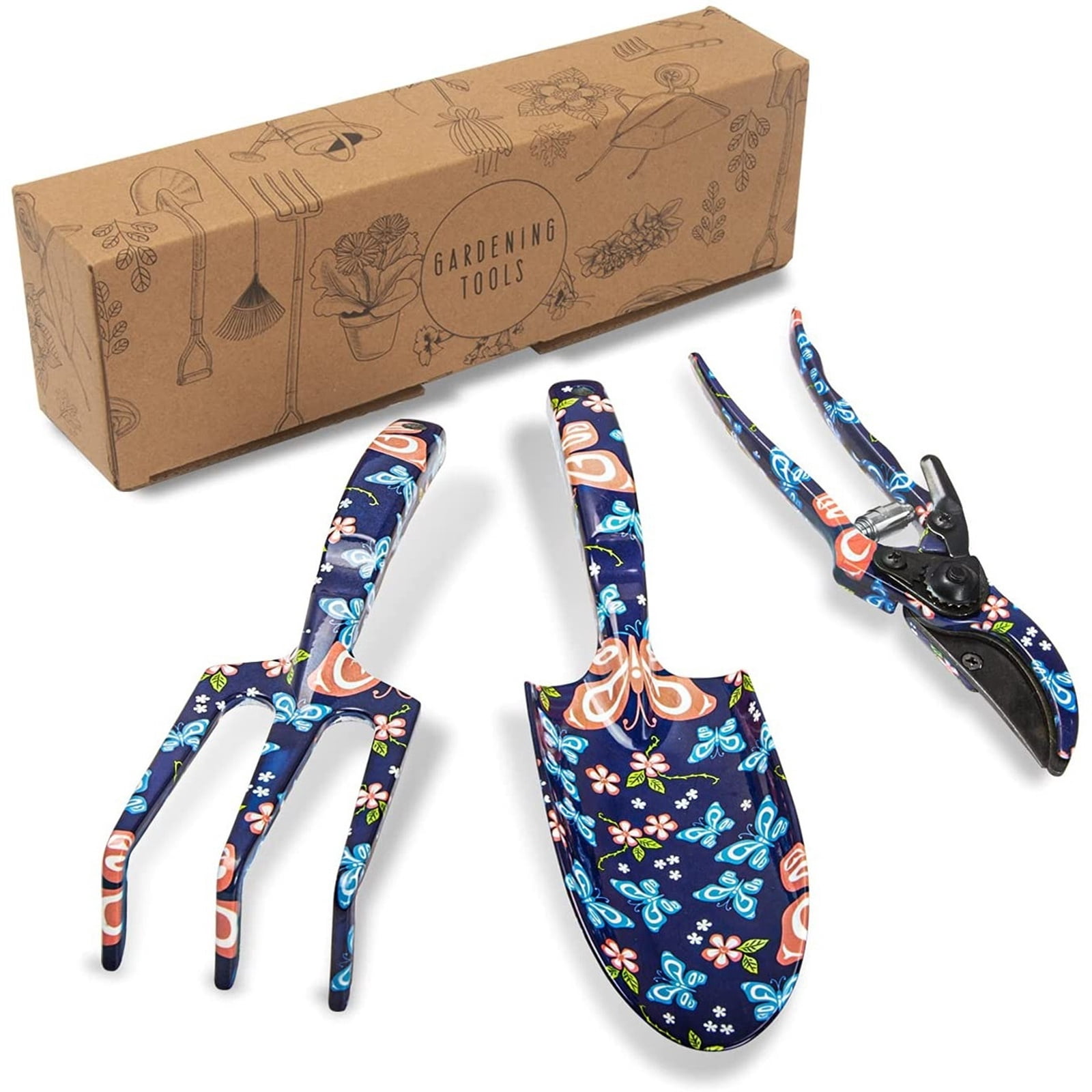 Gardening Tool Set 3-Piece, Lightweight Handheld Pruners & Rakes, For Gardeners Landscaping & Yard Maintenance