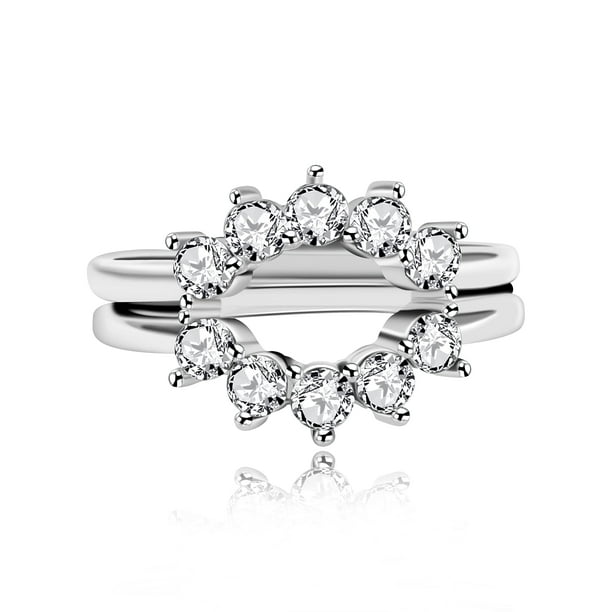 925 Sterling Silver Curved Wedding Band Halo CZ Ring Enhancer for