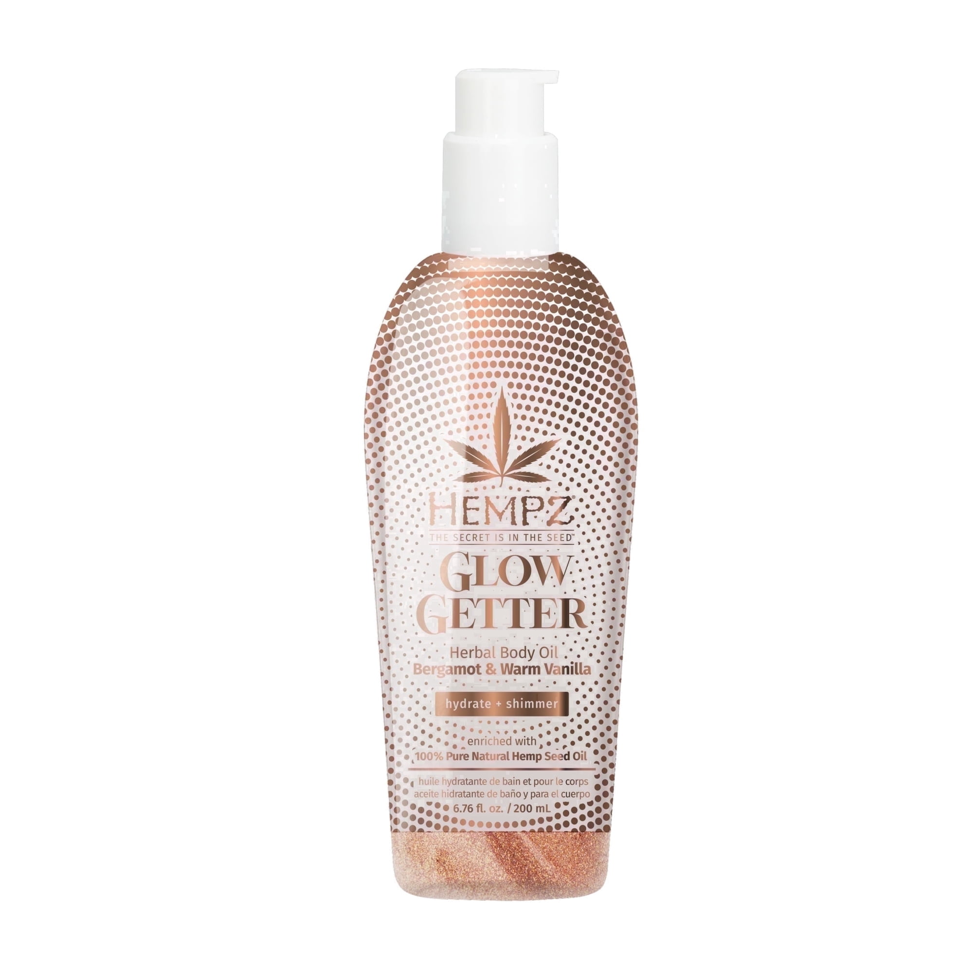 Hempz Glow Getter Hydrating Shimmer Body Oil with Bergamot & Vanilla Scent, 6.76 fl oz