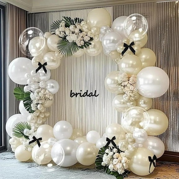 White Balloon Garland Double Stuffed Pearl White Sand Ivory Cream Balloons for Bridal Wedding Baby Shower Birthday Party Decorations