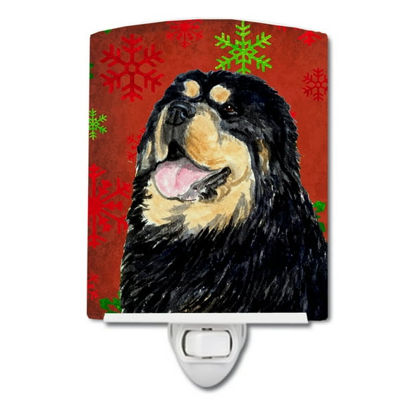 Caroline's Treasures SS4719CNL Tibetan Mastiff Red Green Snowflake Christmas Ceramic Night Light, 6x4x3", multicolor