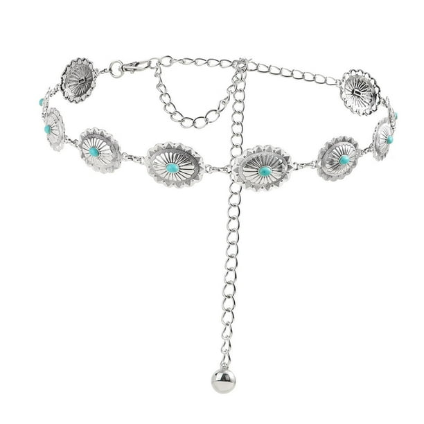 Cinturones de cadena para cintura de mujer, cinturones de vestir decorativos, cinturones de metal estilo vaquera occidental, Estilo A