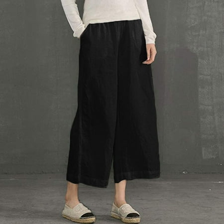 Grey Cropped Trousers - Women's Loose Trousers Cropped Wide Leg Pants BK 2XL