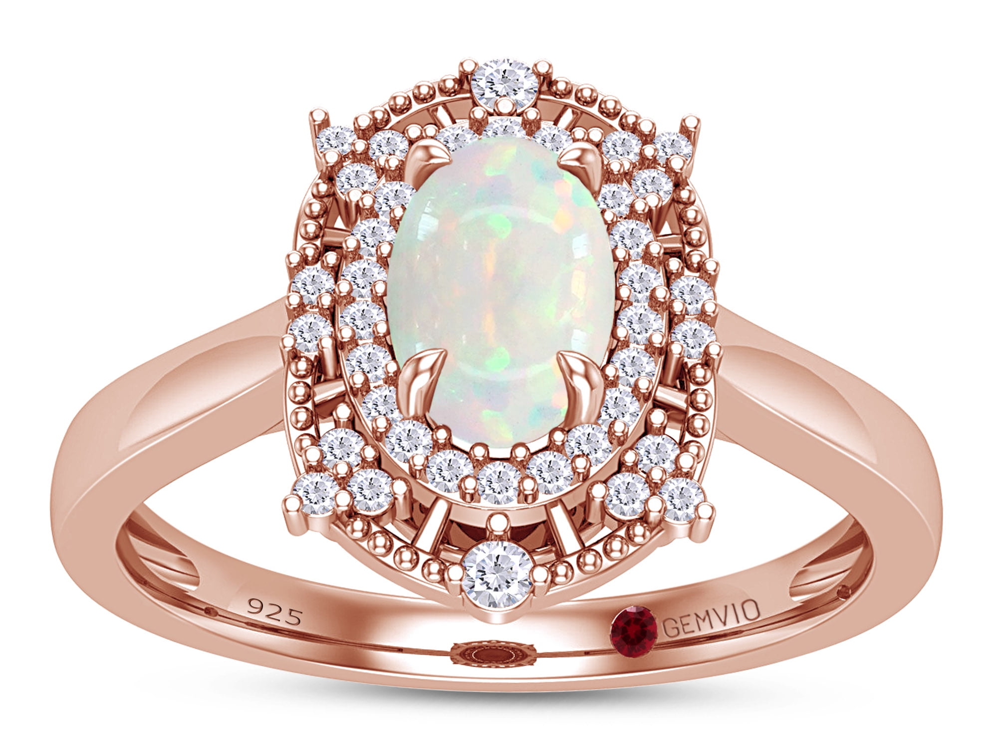Rose Gold Over 925 Sterling Silver Opal Zircon Halo Ring Gift Jewelry Ct 1.1